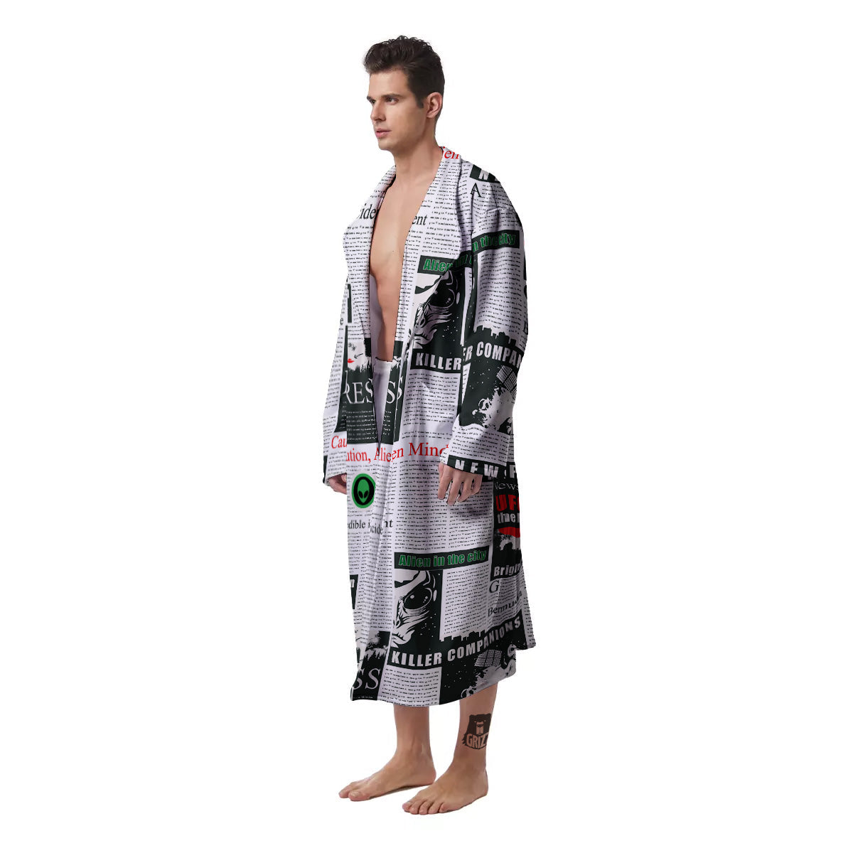 Newspaper Headlines Alien Print Pattern Men's Robe-grizzshop