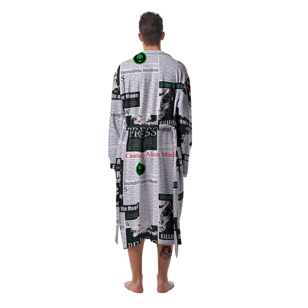 Newspaper Headlines Alien Print Pattern Men's Robe-grizzshop