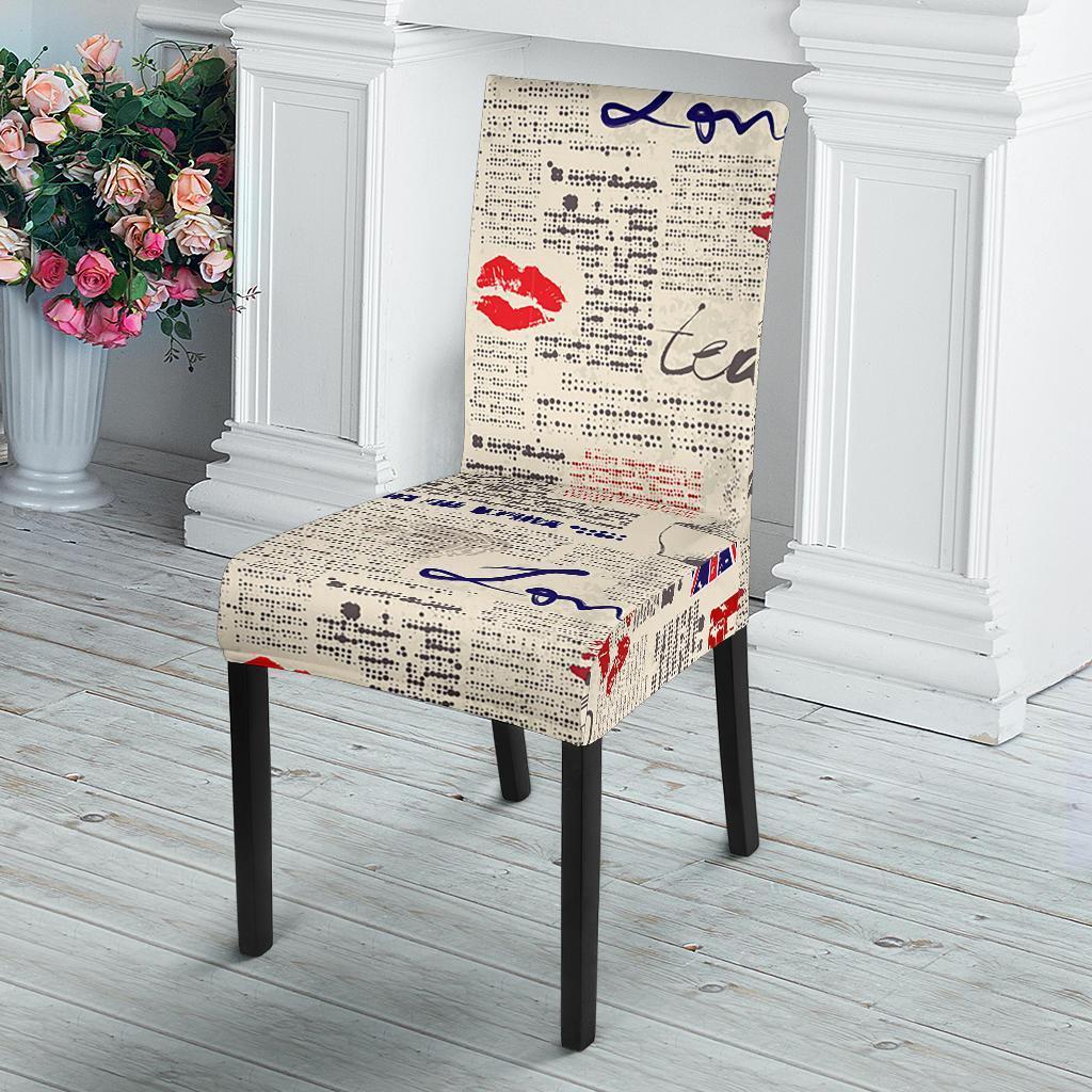 Newspaper Pattern Print Chair Cover-grizzshop