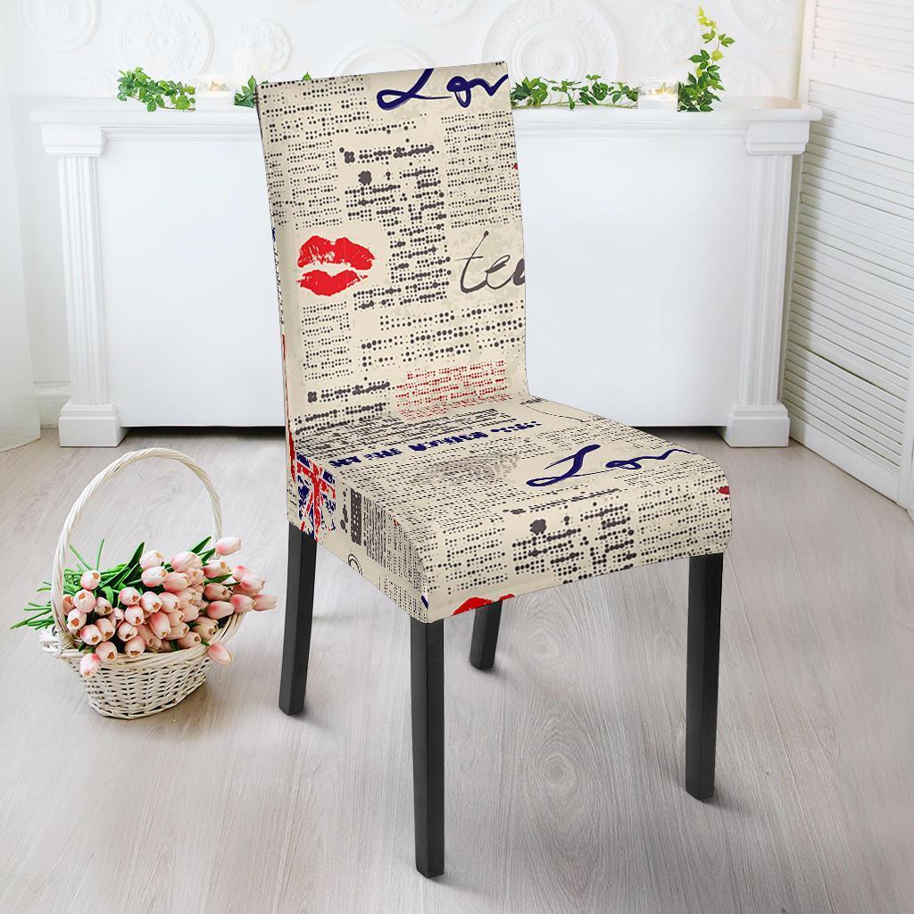 Newspaper Pattern Print Chair Cover-grizzshop