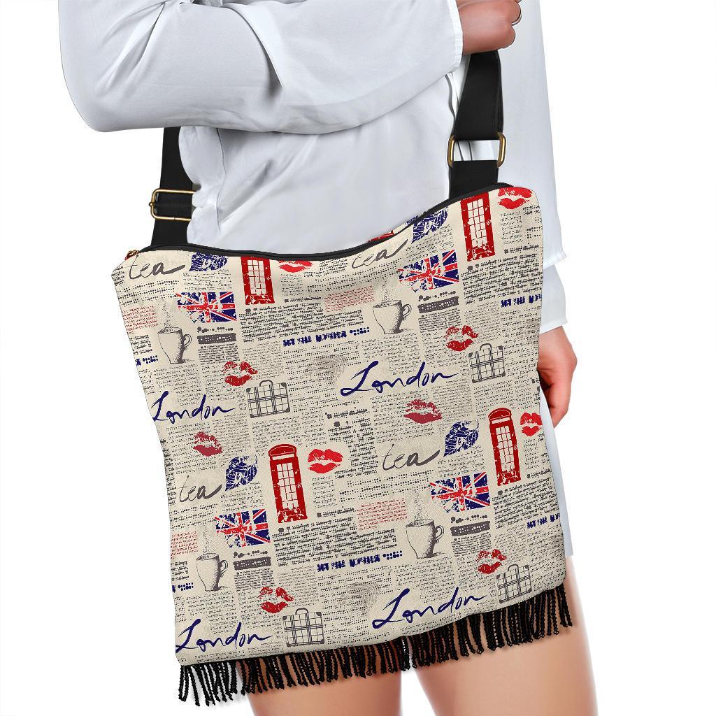 Newspaper Pattern Print Crossbody Bags-grizzshop