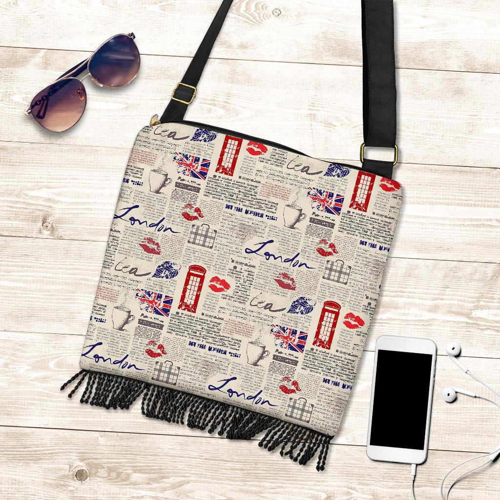 Newspaper Pattern Print Crossbody Bags-grizzshop