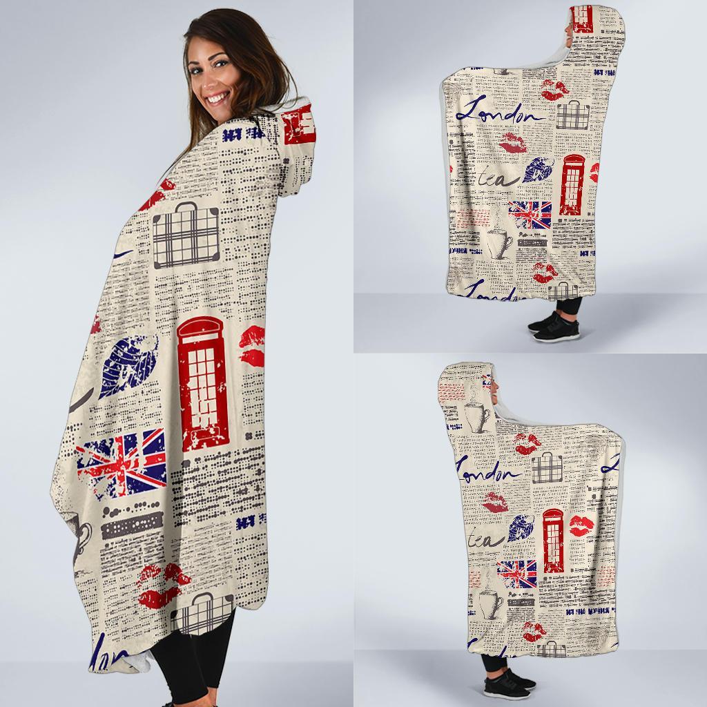 Newspaper Pattern Print Hooded Blanket-grizzshop