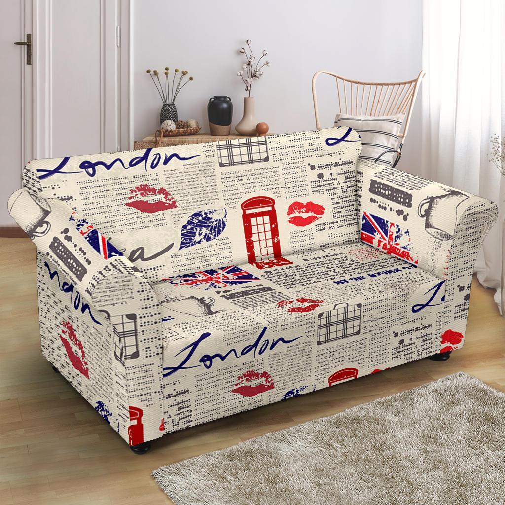 Newspaper Pattern Print Loveseat Cover-grizzshop