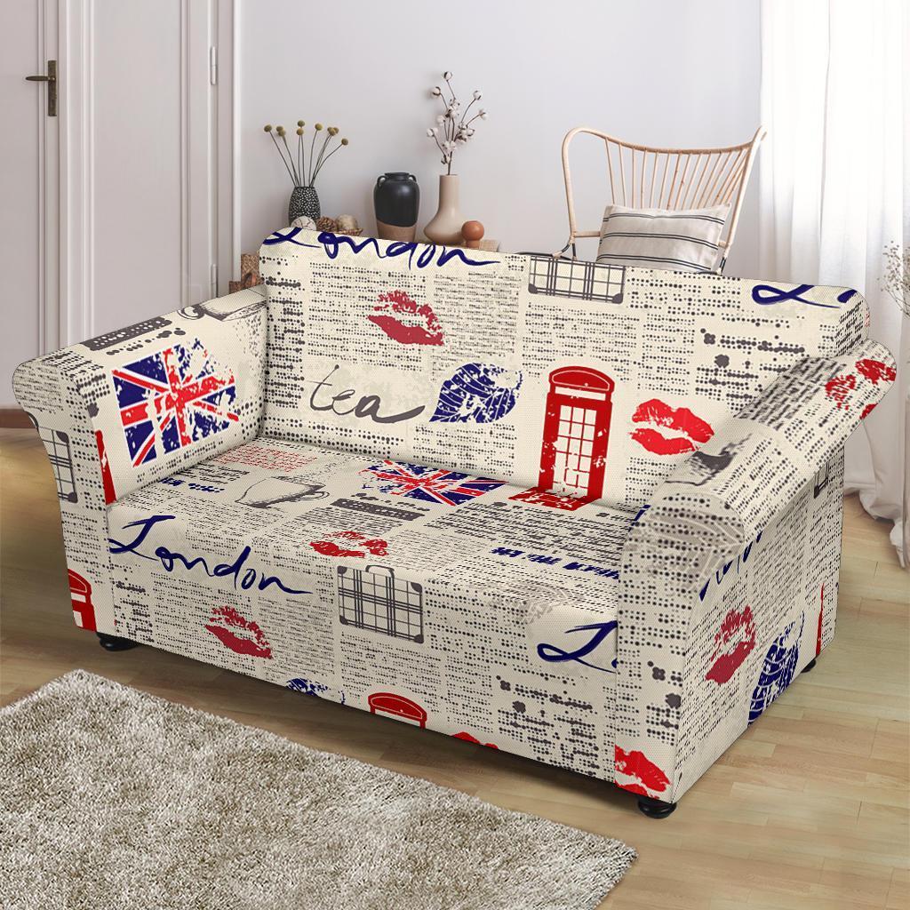 Newspaper Pattern Print Loveseat Cover-grizzshop