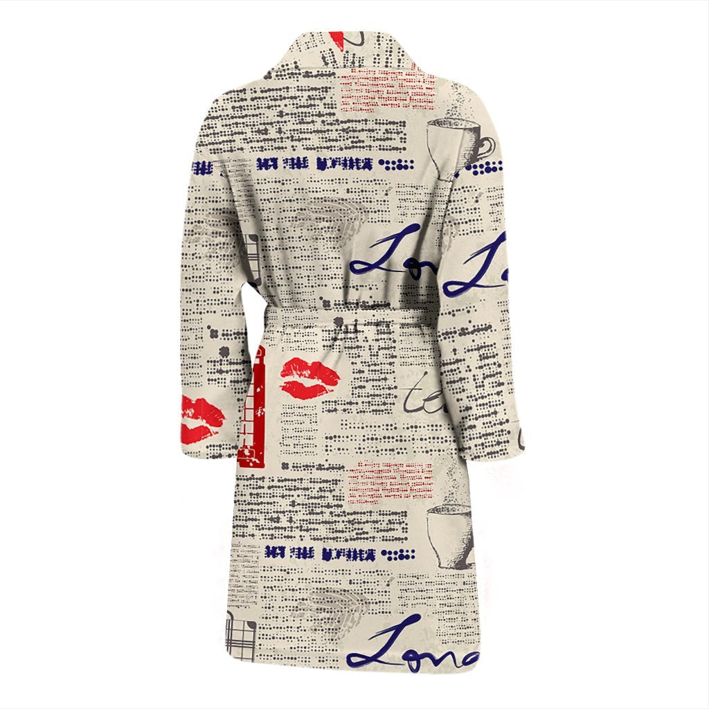 Newspaper Pattern Print Men Long Robe-grizzshop