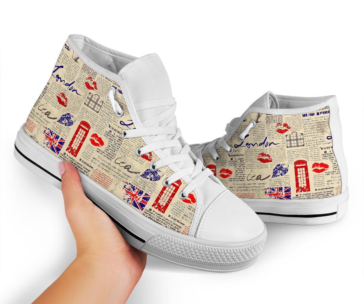 Newspaper Pattern Print Men Women's High Top Shoes-grizzshop