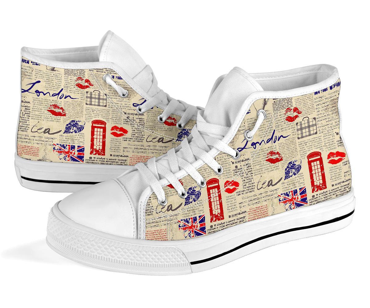 Newspaper Pattern Print Men Women's High Top Shoes-grizzshop