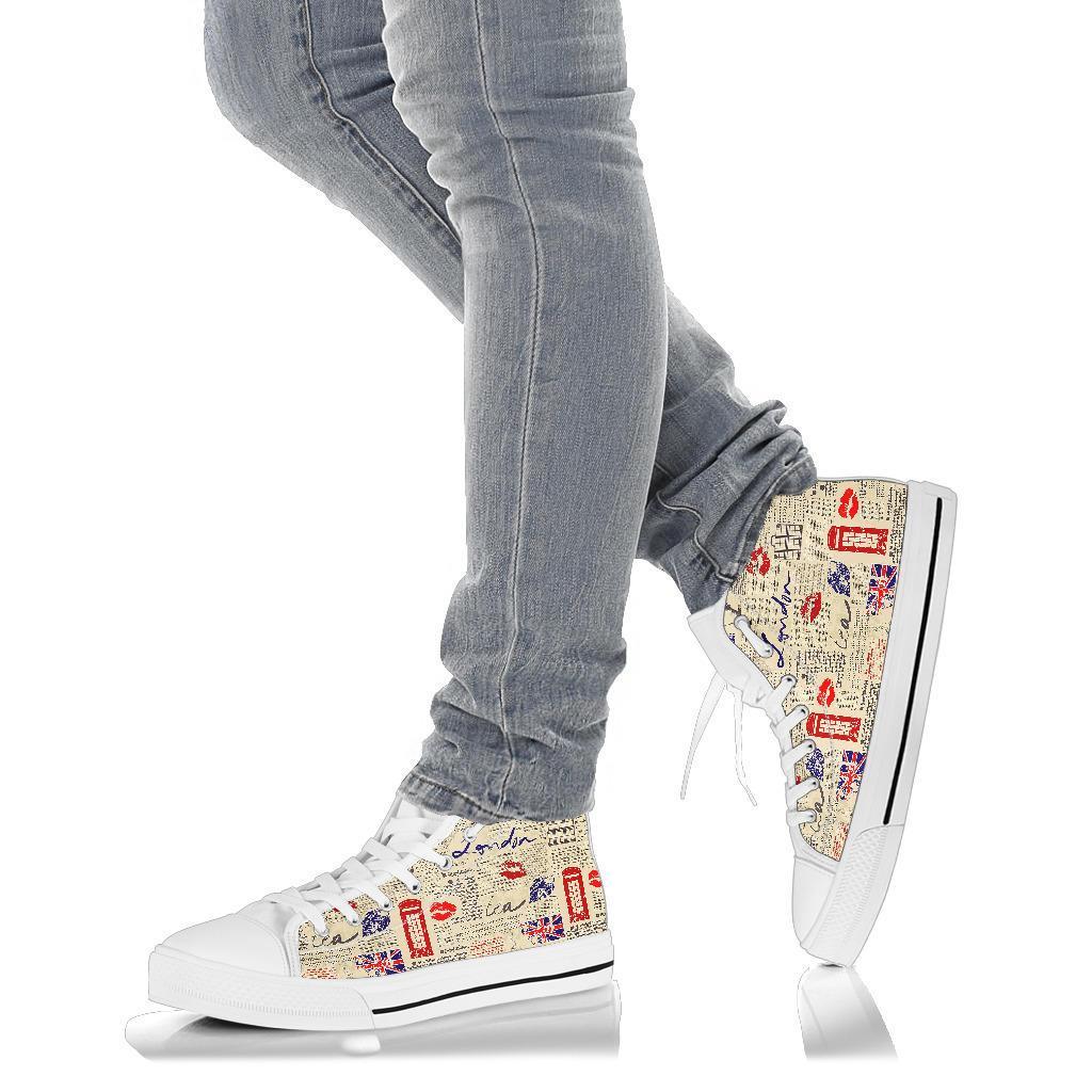 Newspaper Pattern Print Men Women's High Top Shoes-grizzshop