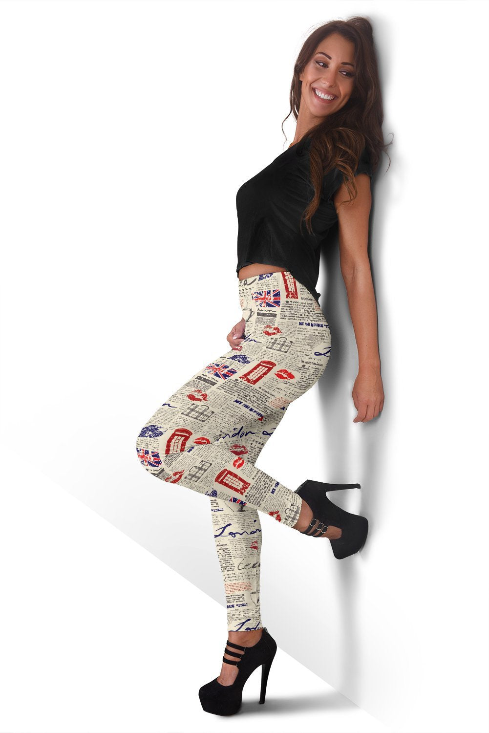 Newspaper Pattern Print Women Leggings-grizzshop