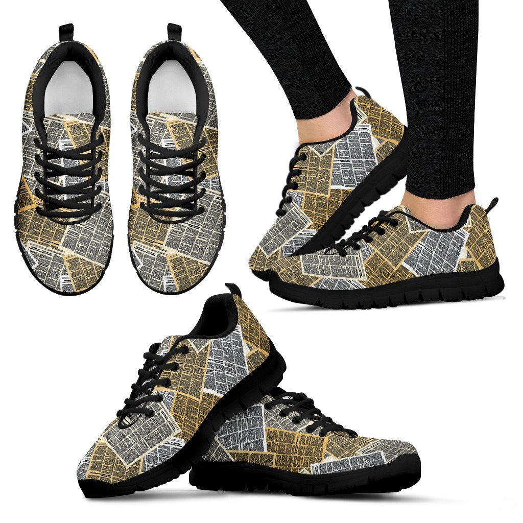 Newspaper Print Pattern Black Sneaker Shoes For Men Women-grizzshop