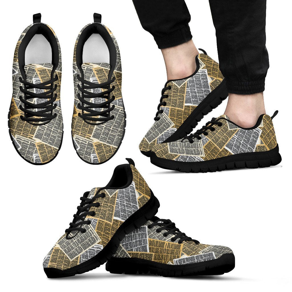 Newspaper Print Pattern Black Sneaker Shoes For Men Women-grizzshop