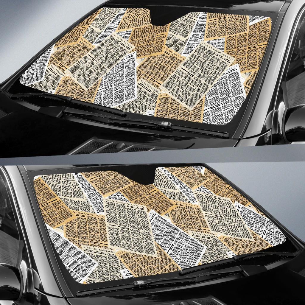 Newspaper Print Pattern Car Sun Shade-grizzshop