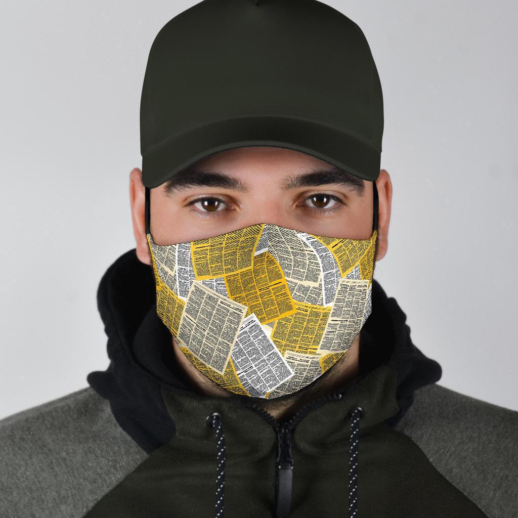 Newspaper Print Pattern Face Mask-grizzshop