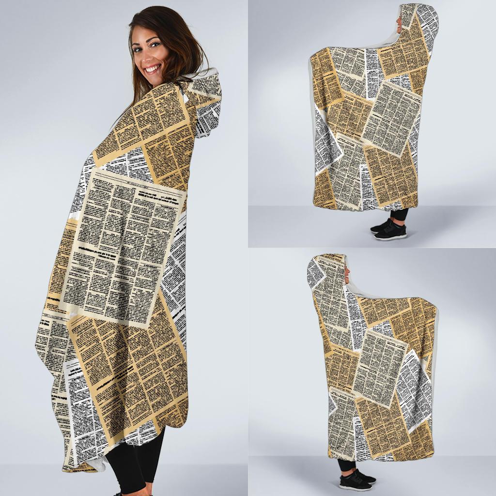 Newspaper Print Pattern Hooded Blanket-grizzshop