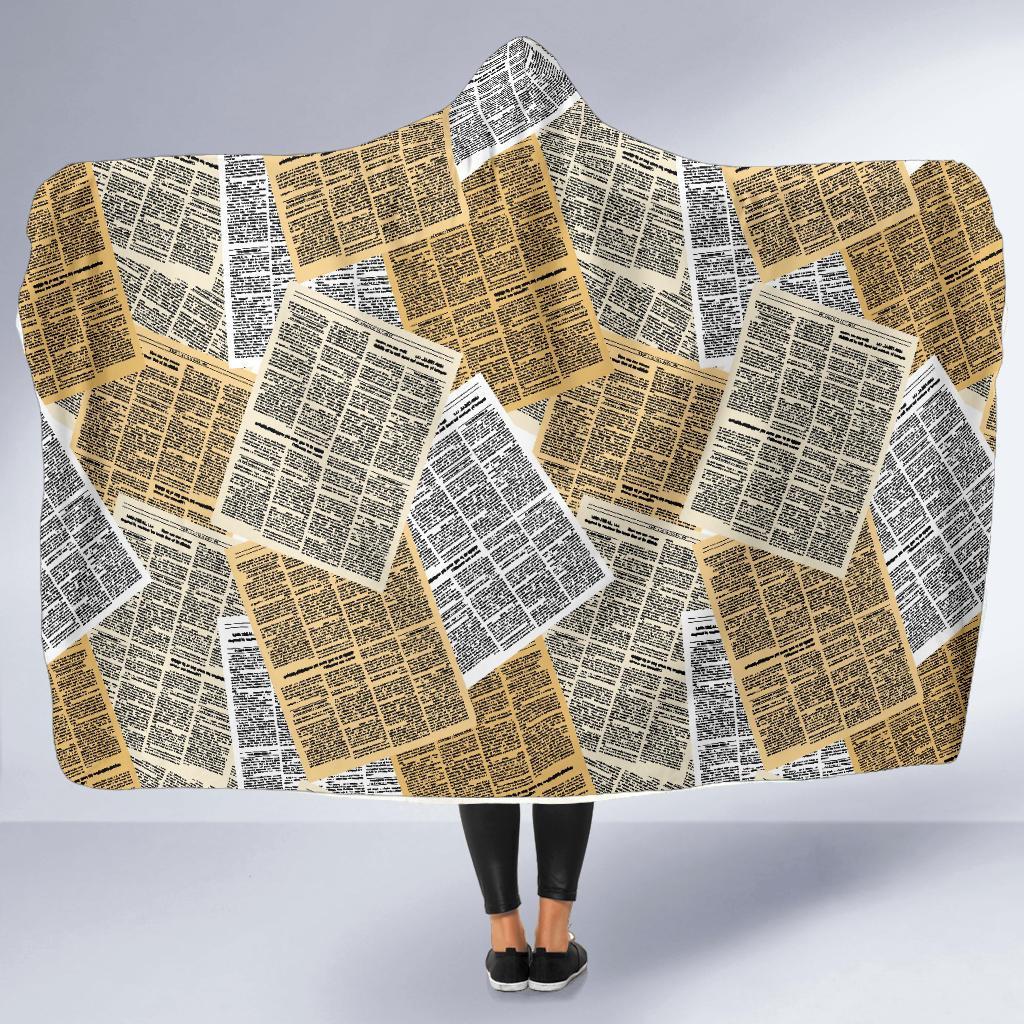 Newspaper Print Pattern Hooded Blanket-grizzshop