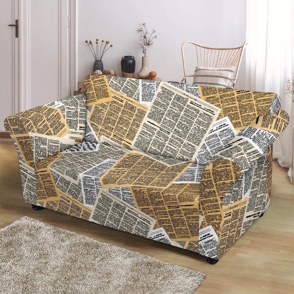 Newspaper Print Pattern Loveseat Cover-grizzshop