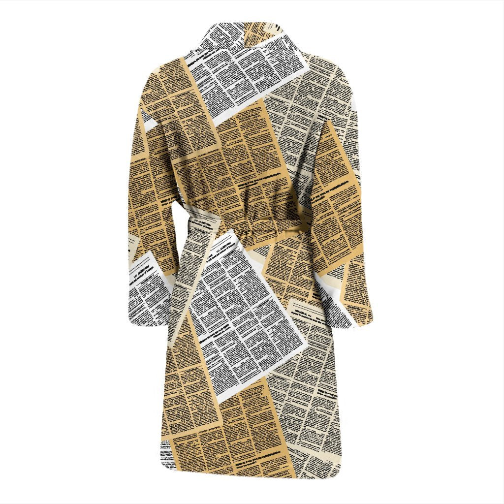 Newspaper Print Pattern Men Long Robe-grizzshop