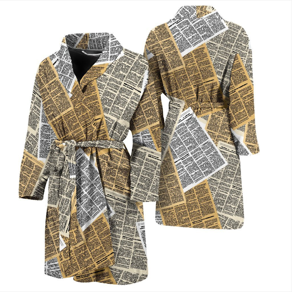 Newspaper Print Pattern Men Long Robe-grizzshop