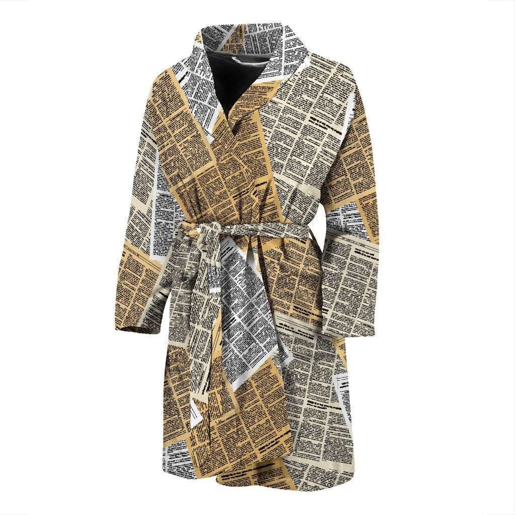 Newspaper Print Pattern Men Long Robe-grizzshop