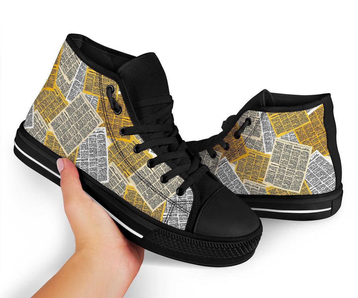 Newspaper Print Pattern Men Women's High Top Shoes-grizzshop