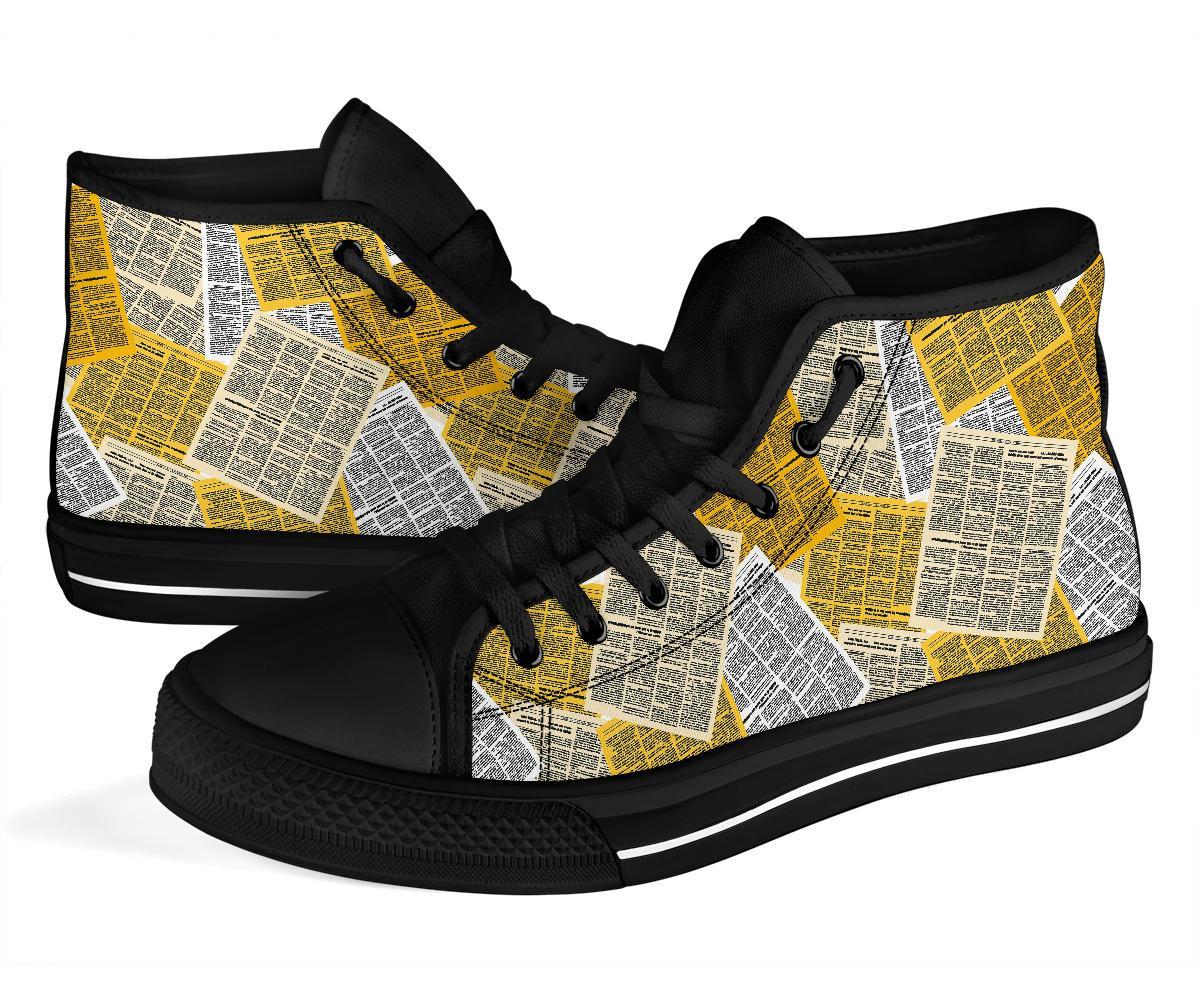 Newspaper Print Pattern Men Women's High Top Shoes-grizzshop