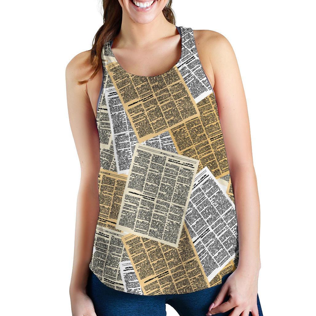 Newspaper Print Pattern Racerback Tank Tops-grizzshop