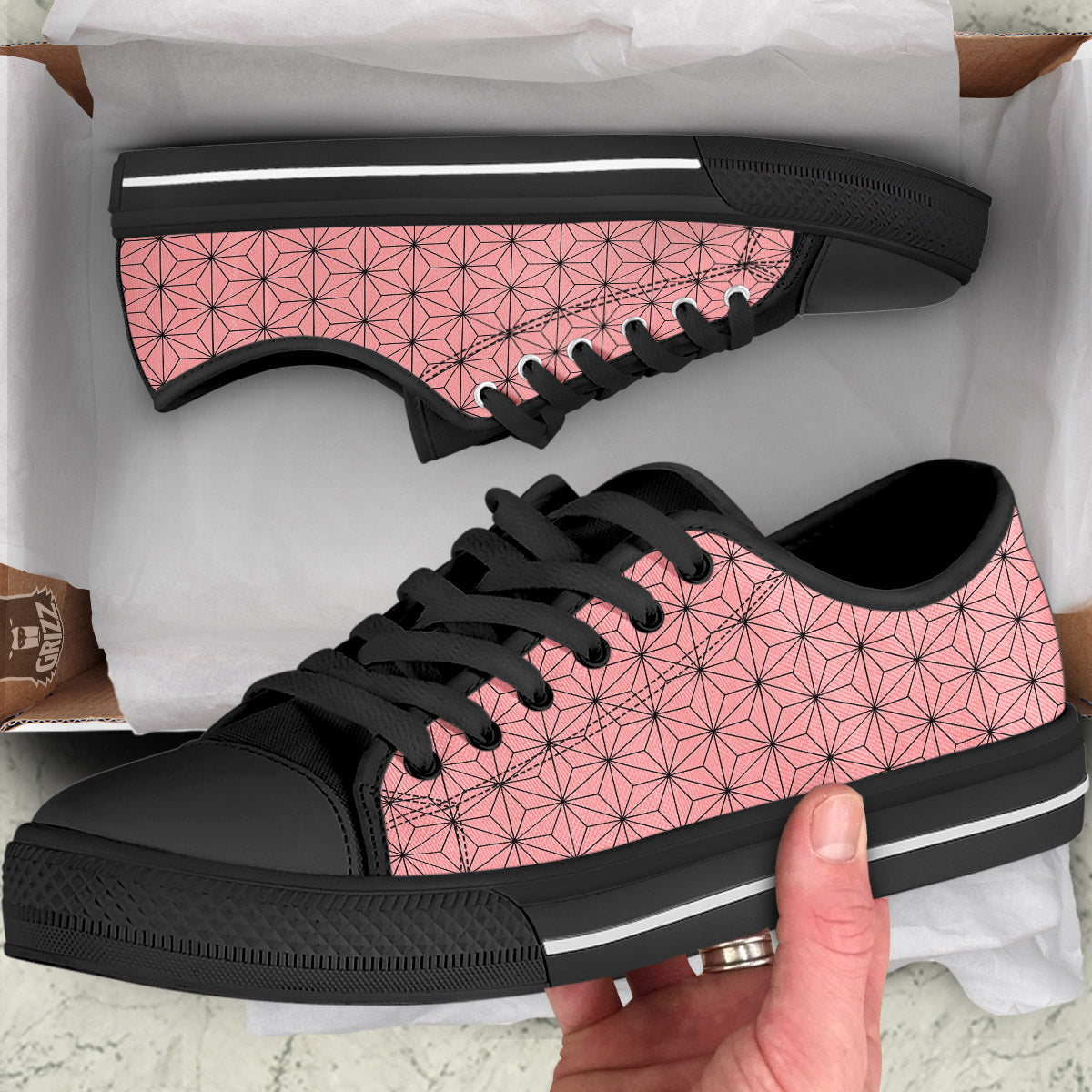 Nezuko Print Pattern Black Low Top Shoes-grizzshop