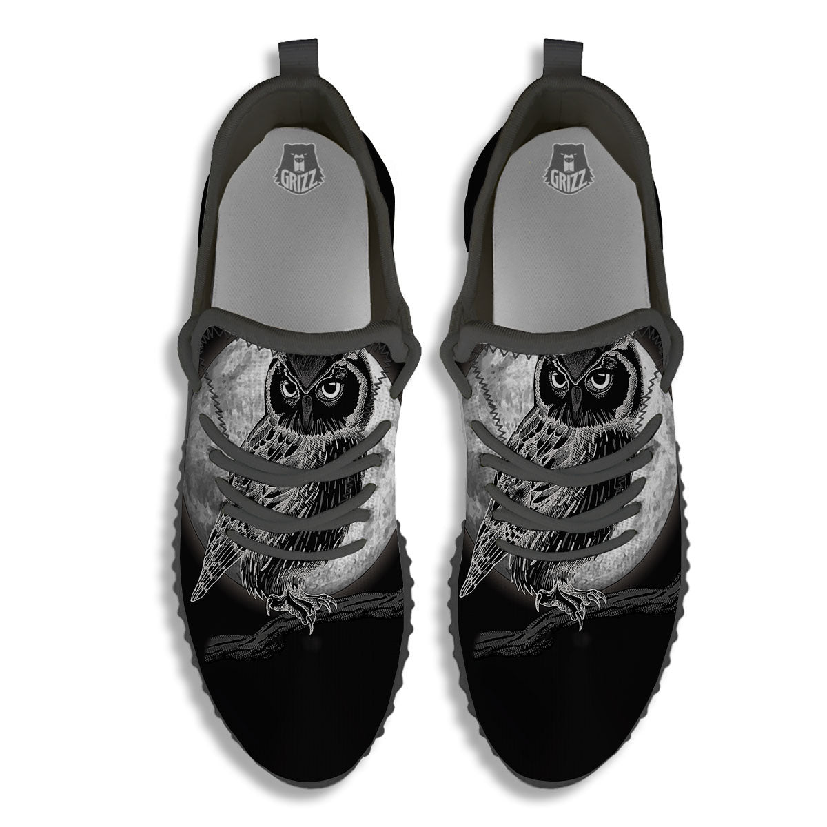 Night Owl Full Moon Print Black Walking Shoes-grizzshop