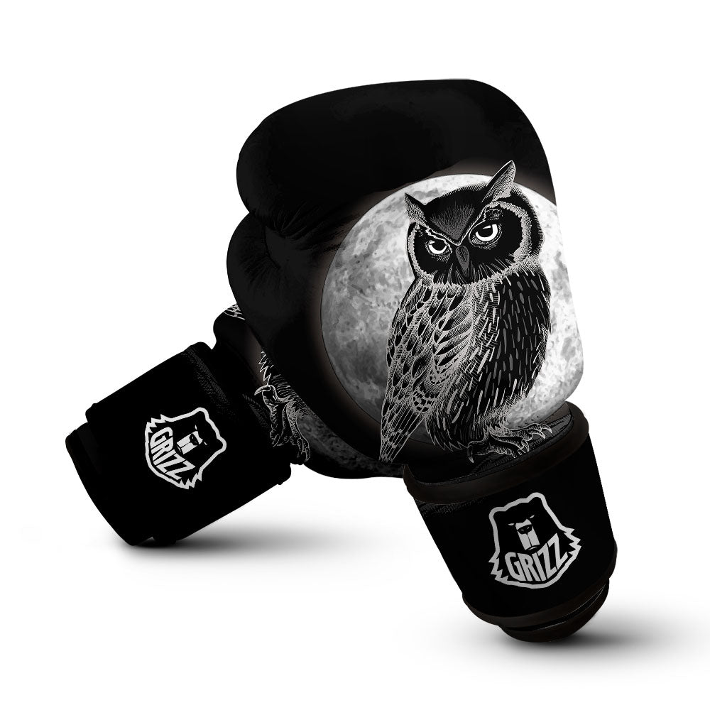 Night Owl Full Moon Print Boxing Gloves-grizzshop