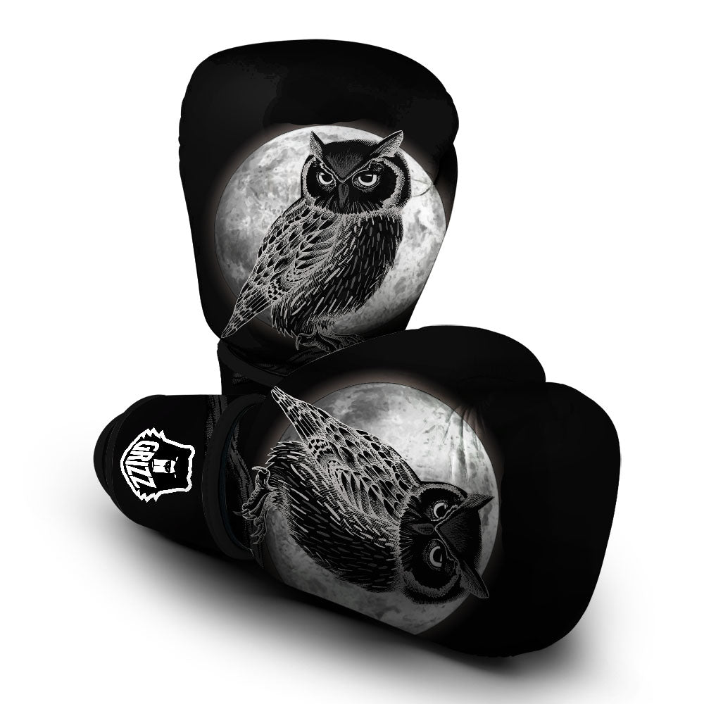 Night Owl Full Moon Print Boxing Gloves-grizzshop