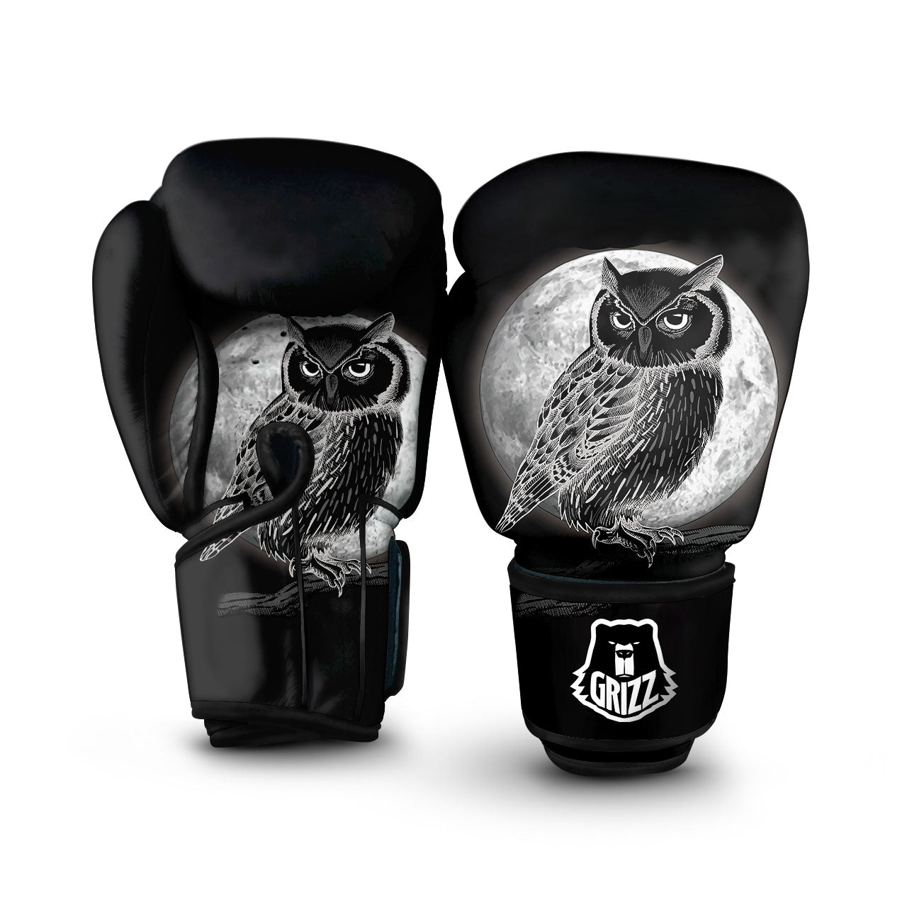 Night Owl Full Moon Print Boxing Gloves-grizzshop