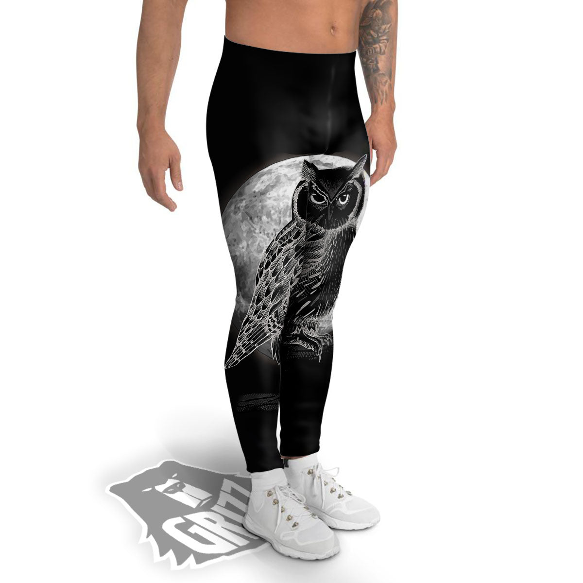 Night Owl Full Moon Print Men's Leggings-grizzshop