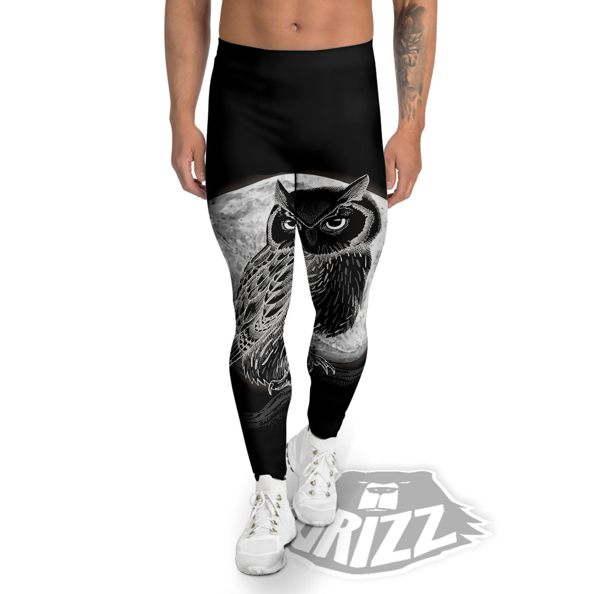 Night Owl Full Moon Print Men's Leggings-grizzshop