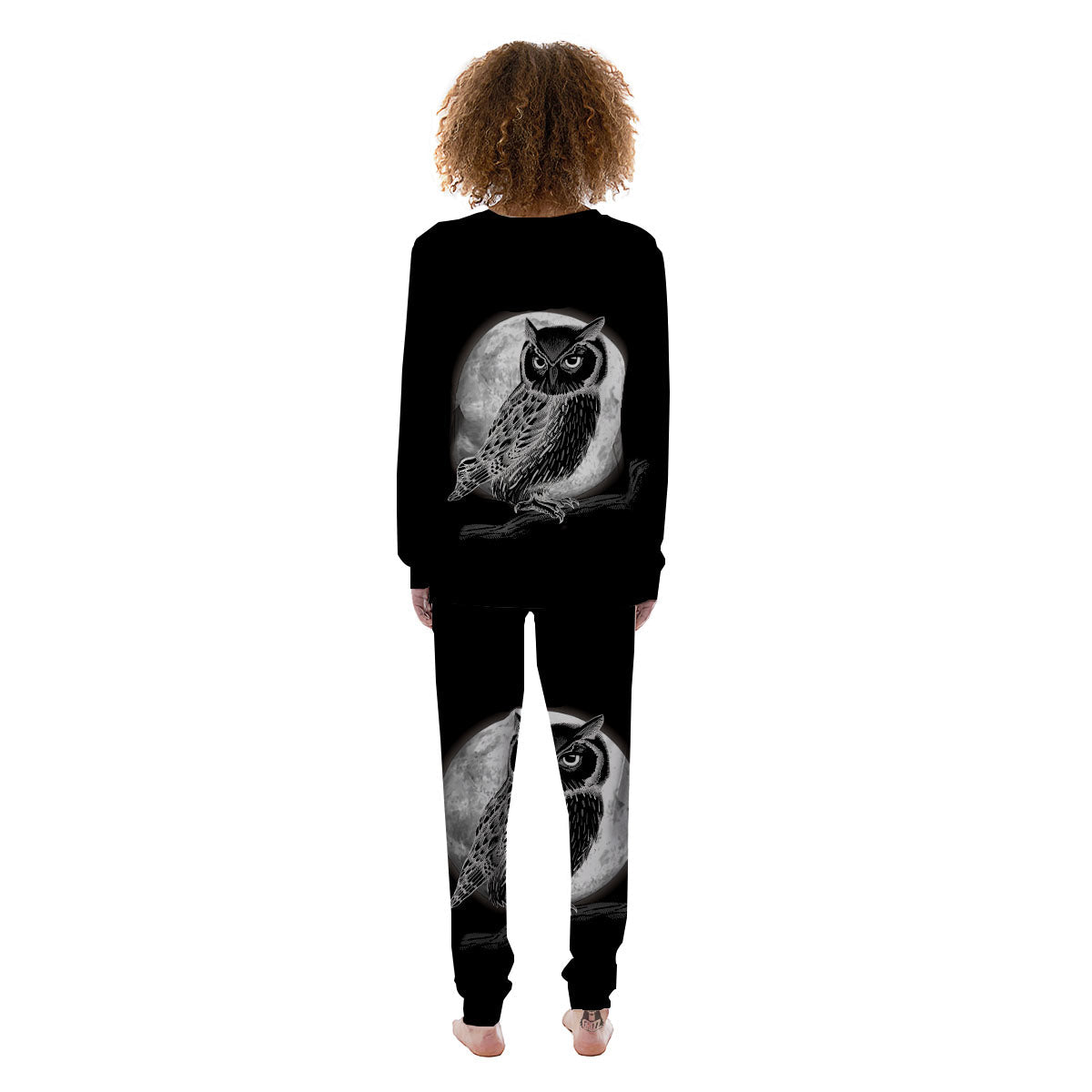 Night Owl Full Moon Print Women's Pajamas-grizzshop