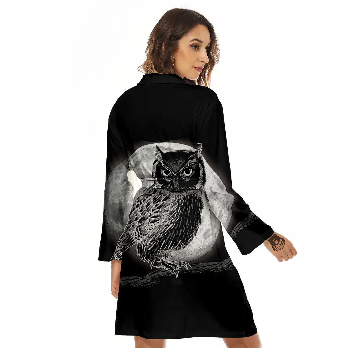 Night Owl Full Moon Print Women's Robe-grizzshop