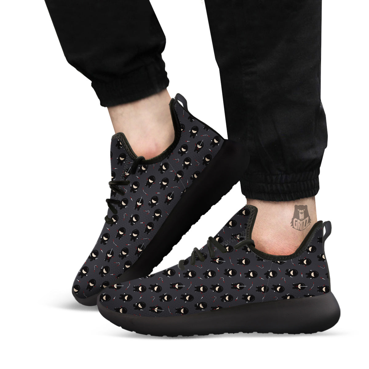 Ninja Cute Print Pattern Black Athletic Shoes-grizzshop
