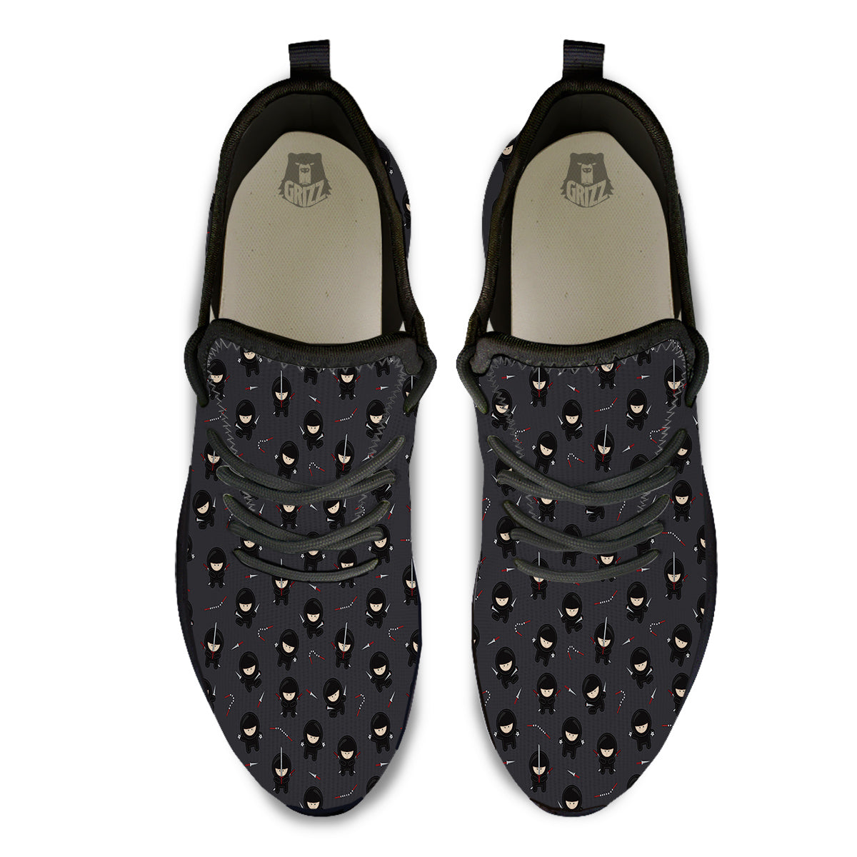 Ninja Cute Print Pattern Black Athletic Shoes-grizzshop