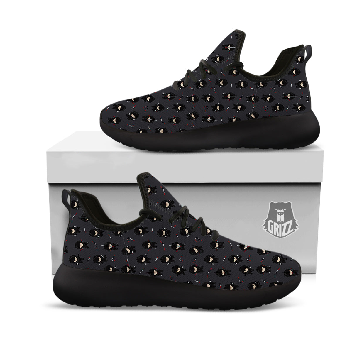 Ninja Cute Print Pattern Black Athletic Shoes-grizzshop