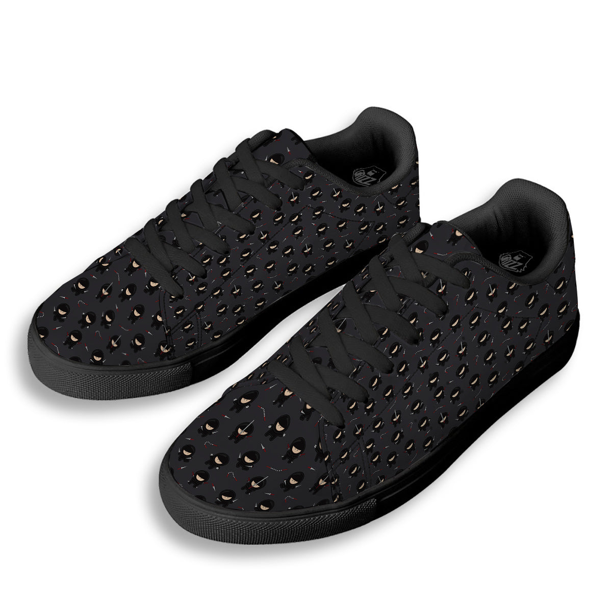 Ninja Cute Print Pattern Black Low Top Sneakers-grizzshop