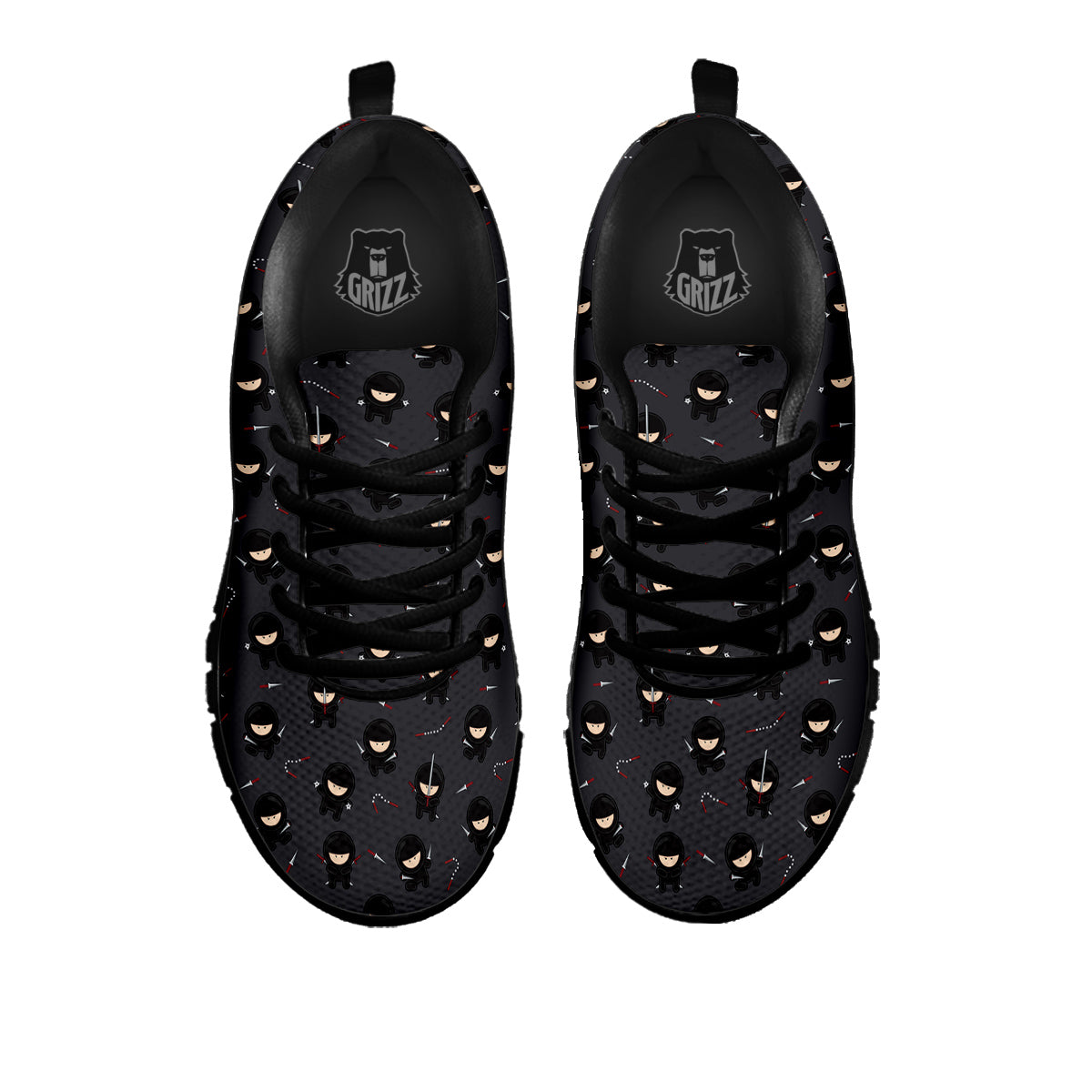 Ninja Cute Print Pattern Black Sneaker-grizzshop