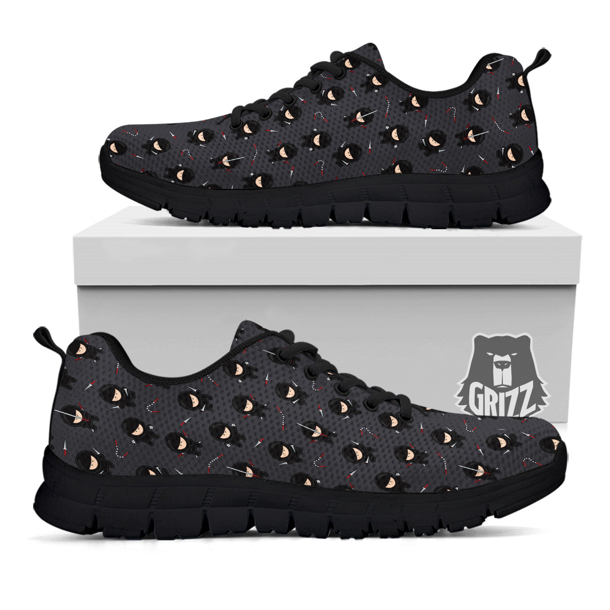Ninja Cute Print Pattern Black Sneaker-grizzshop
