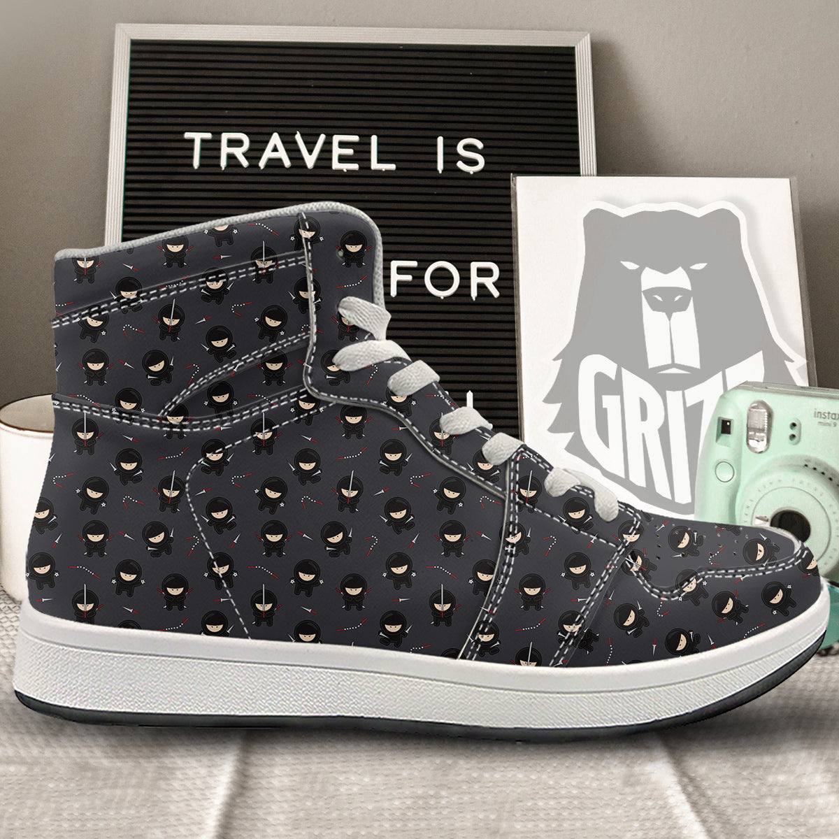 Ninja Cute Print Pattern High Top Sneakers-grizzshop