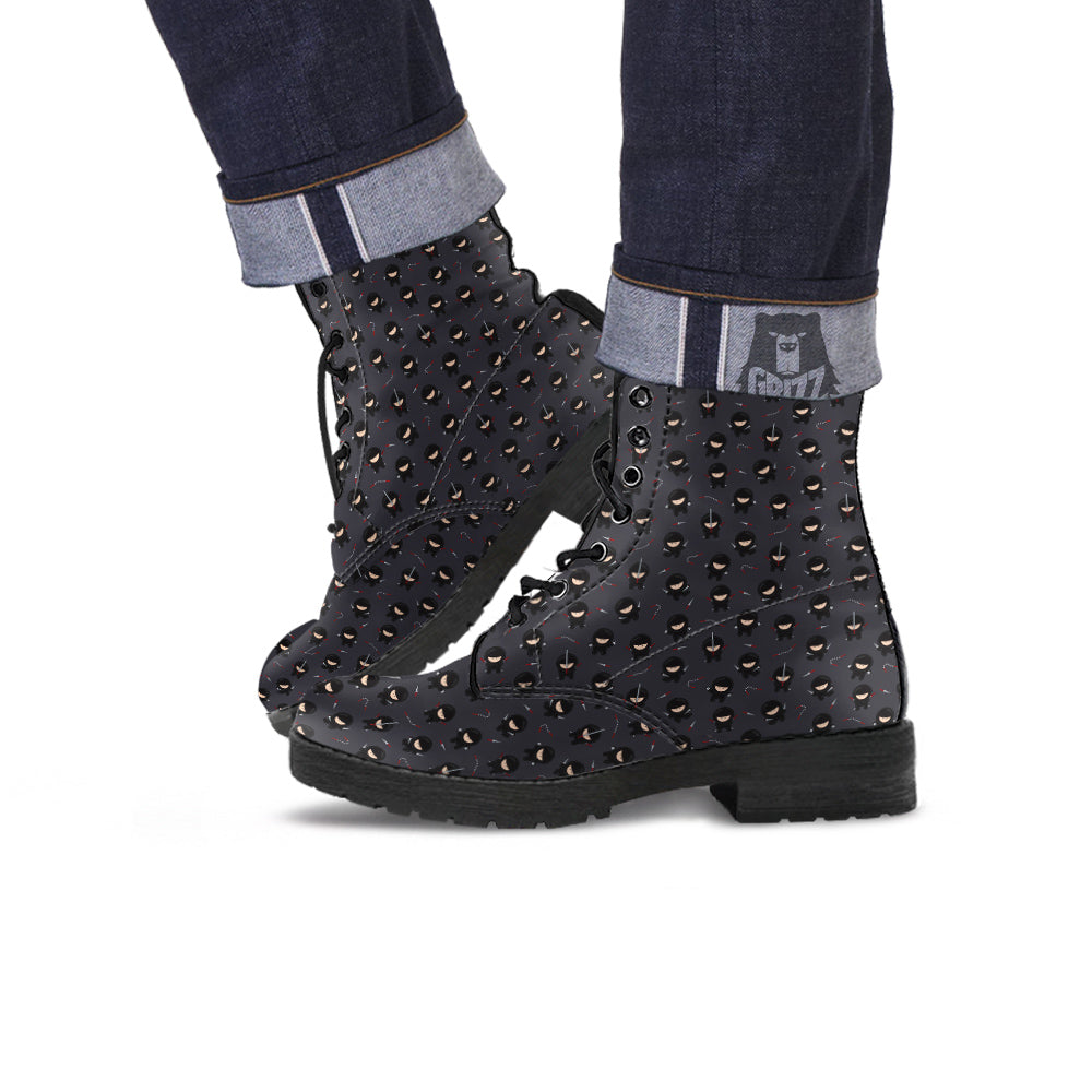 Ninja Cute Print Pattern Leather Boots-grizzshop