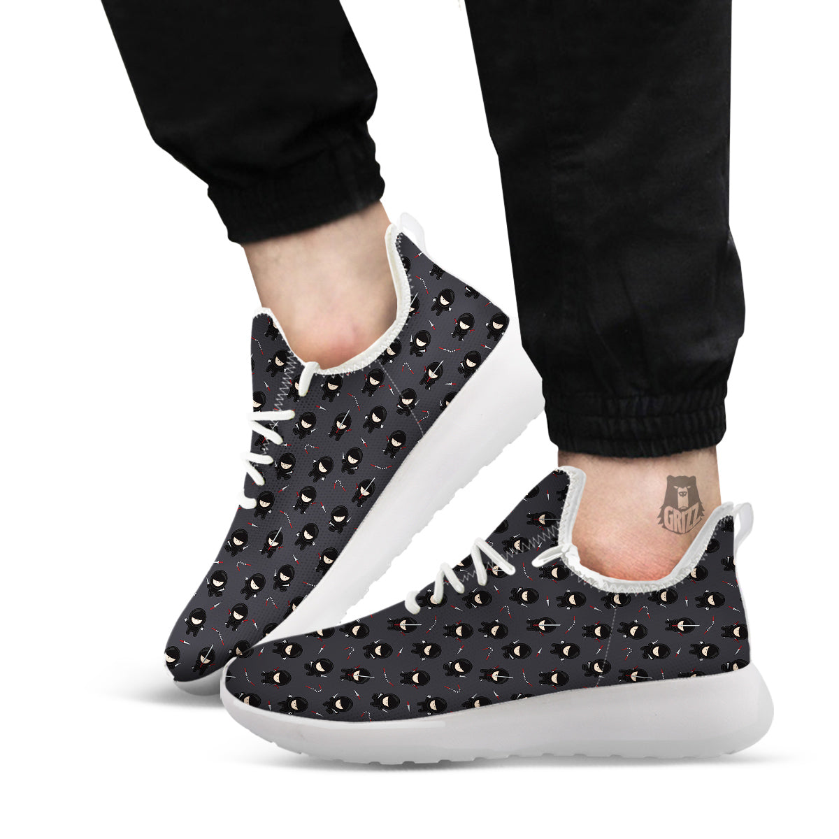 Ninja Cute Print Pattern White Athletic Shoes-grizzshop