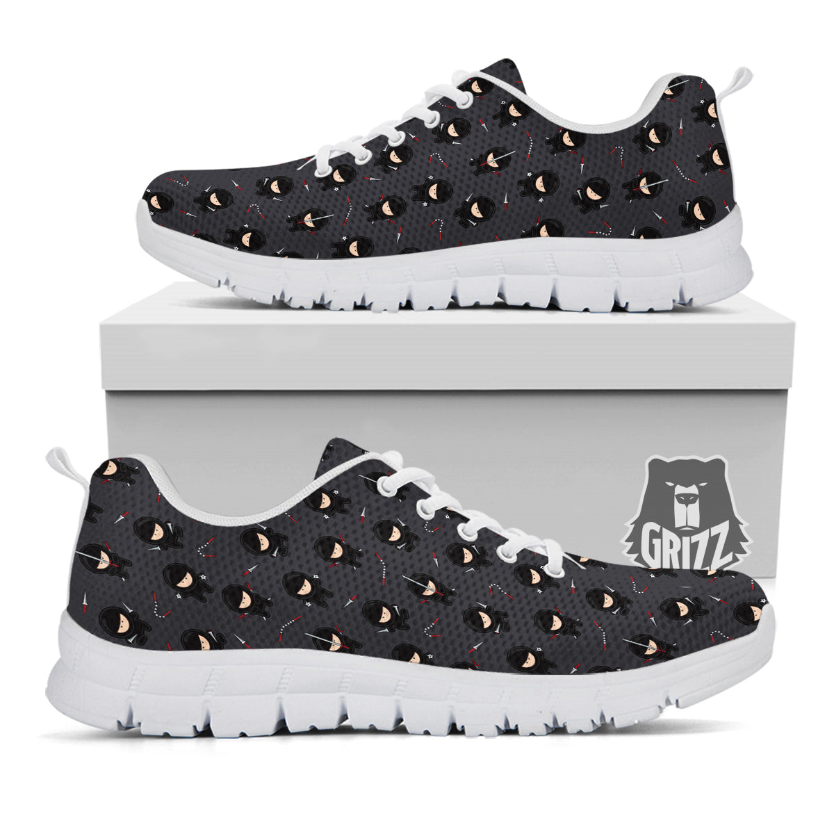 Ninja Cute Print Pattern White Sneaker-grizzshop