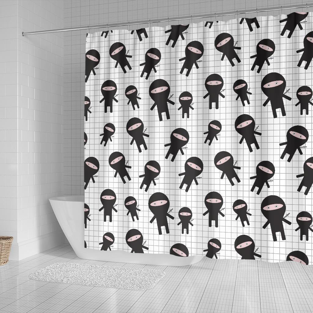 Ninja Pattern Print Bathroom Shower Curtain-grizzshop