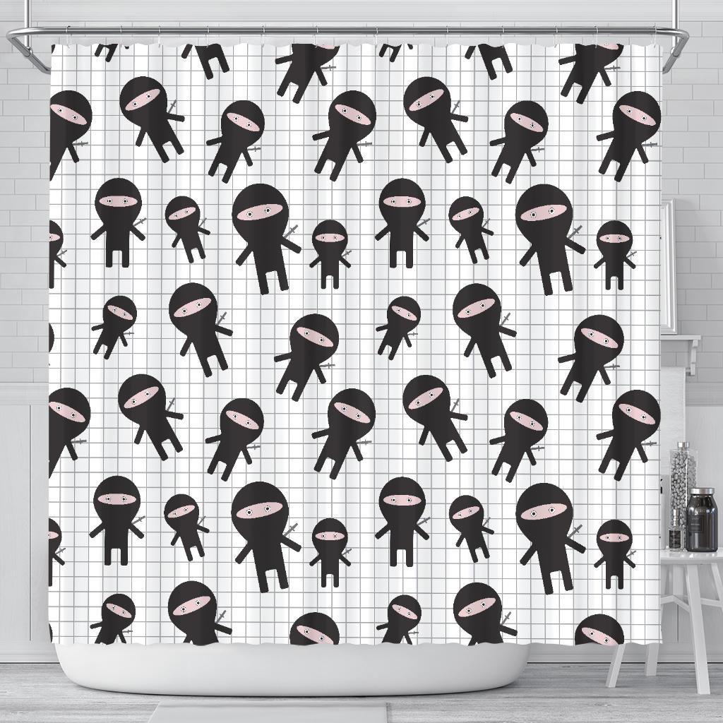 Ninja Pattern Print Bathroom Shower Curtain-grizzshop