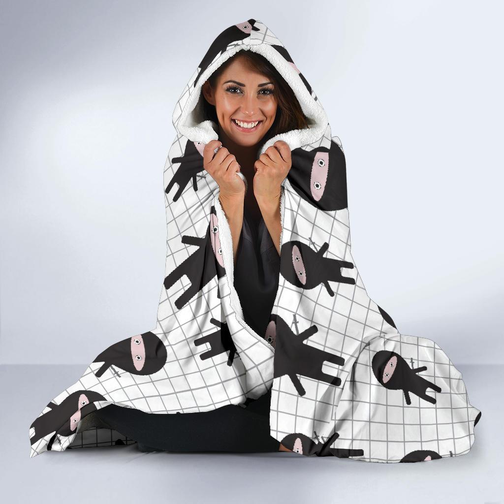 Ninja Pattern Print Hooded Blanket-grizzshop