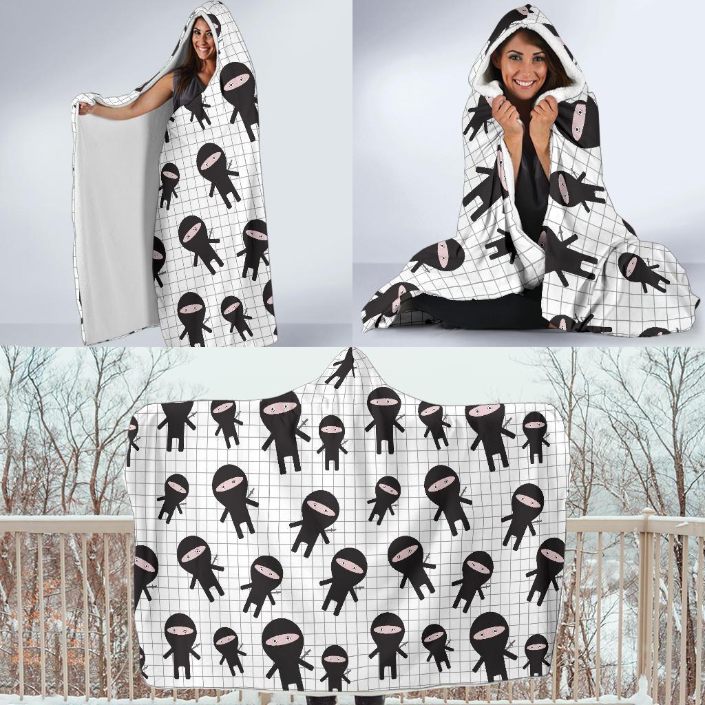 Ninja Pattern Print Hooded Blanket-grizzshop